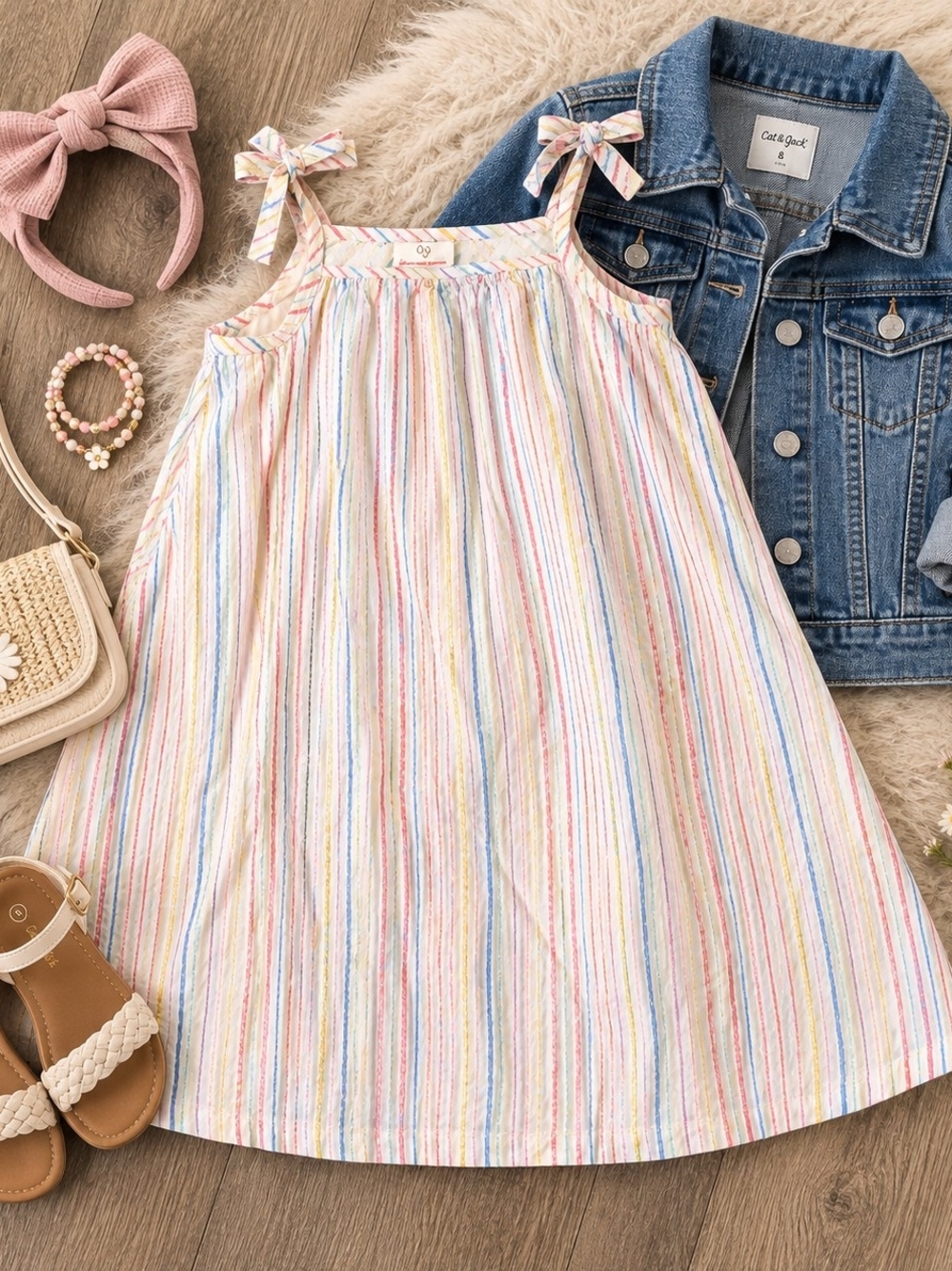 Hanna Andersson- Pastel Multi-Stripe Tie-Shoulder Dress